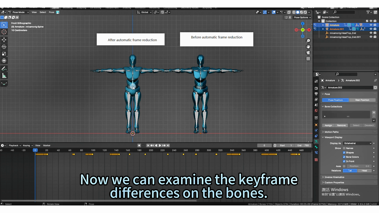 Blender Dope Sheet - reduced sparse keyframes