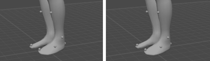Cascadeur official animated example comparing supporting-limb motion before and after Fulcrum Motion Cleaning
